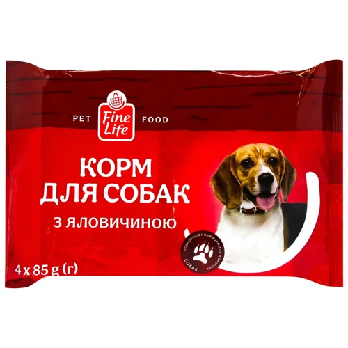 Корм вологий Fine Life з яловичиною для дорослих собак 85г х 4шт