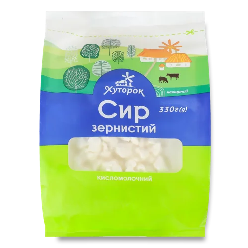 Кисломолочний Сир Зернистий Нежирний, Хуторок, м/у, 330г