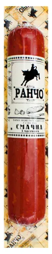 Ковбаса першого сорту з м'яса птиці Смачна з часником Ранчо натуральна оболонка варено-копчена 400г