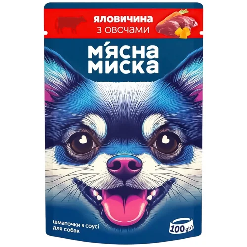 Корм для собак М'ясна Миска шматочки в соусі з яловичиною та овочами 100г