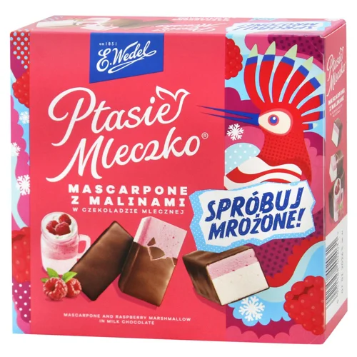 Цукерки пташине молоко з маскарпоне та малиною E.Wedel 340г