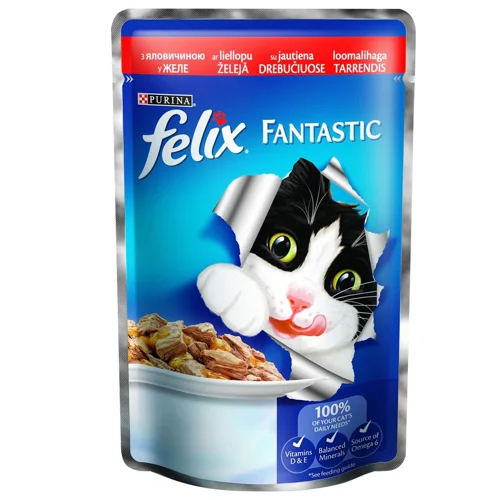 Корм Felix Fantastic З яловичиною у желе для дорослих котів 100г