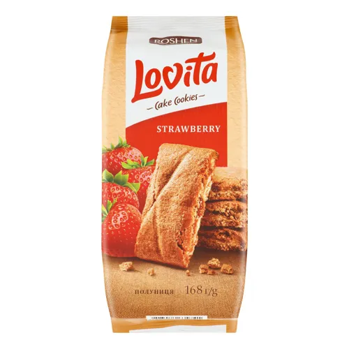 Печиво здобне з полуничною начинкою Lovita Cake Cookies Roshen м/у 168г