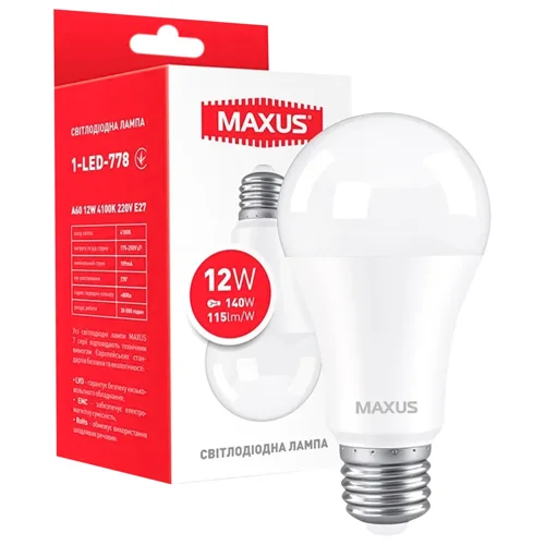 Лампа Maxus світлодіодна A60 12W E27 4100K