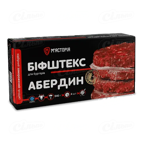 Біфштекс для бургерів М'ясторія Абердин з яловичини заморожений 540г