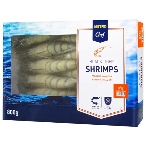 Креветки Metro Chef чорні тигрові з головою замороженні 8/12 800г