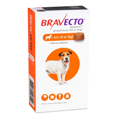 Лікувальна Таблетка для Дрібних Собак Bravecto, Жувальна, 4.5-10 кг, 1 шт