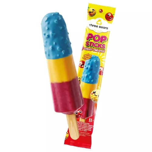 Морозиво Три Ведмеді Pop Sticks Лід Вишня-ананас 55г