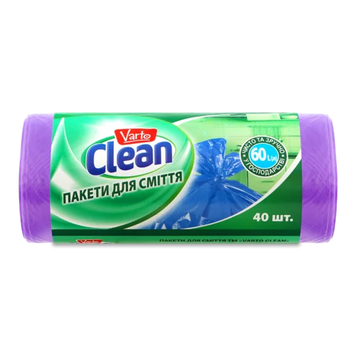 Пакети для сміття 60л, Clean Varto, 40шт, з/б