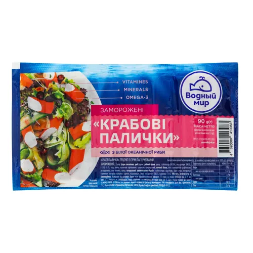 Крабові палички заморожені з білої океанічної риби Водний світ, 90 г