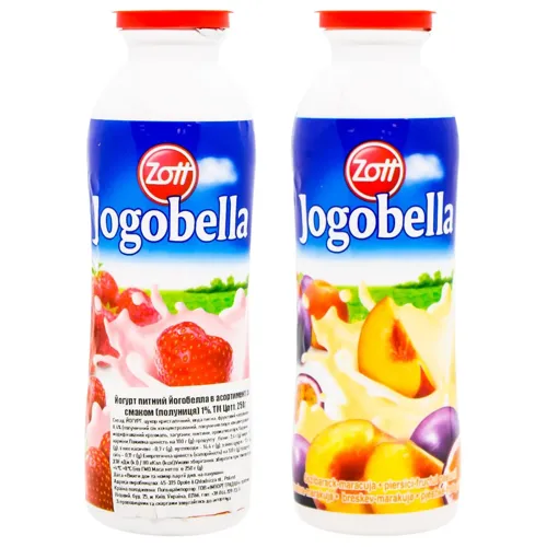 Йогурт Zott Полуниця, Персик-Маракуя п/б 1%, 250г х12