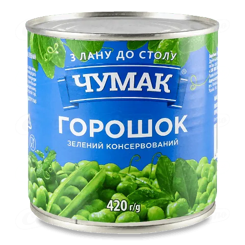 Горошок зелений Чумак консервований 420г