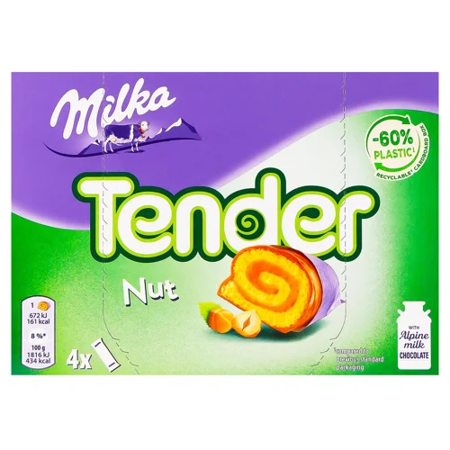 Рулети Milka Tender Nut бісквітні з горіховою начинкою в шоколаді 37г х 4шт