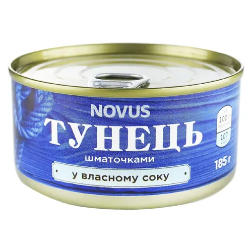 Тунець Novus шматочками у власному соку 185г