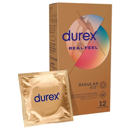 Презервативи Durex Real Feel з синтетичного латексу з силіконовою змазкою 12шт