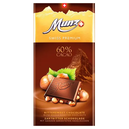 Шоколад чорний Munz з цільним фундуком 60%, 100г