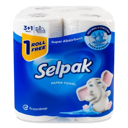 Рушники паперові 3-х шарові Super Absorbent Selpak, 4 шт