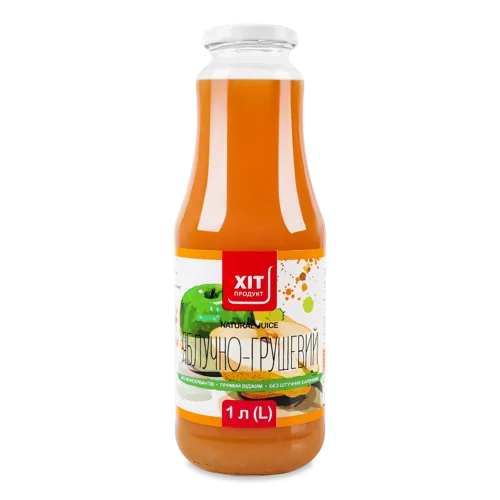 Сік Яблучно-Грушевий Натуральний Неосвітлений Пастеризований, Пластикова Пляшка 1л