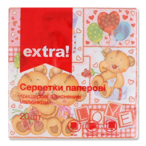 Серветки паперові Extra! 33х33см 3-шарові дизайн 4, 20 шт.