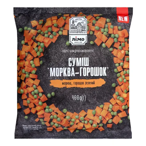 Суміш овочева швидкозаморожена Морква-горошок Лімо м/у 400г