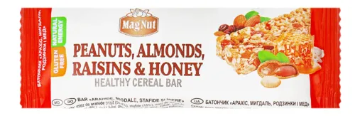 Батончик MagNut Арахіс, мигдаль, родзинки та мед 35г х20