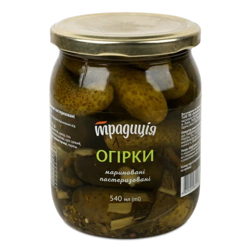 Мариновані Огірки Пастеризовані Корнішони, С/Б 540 Мл, Традиція