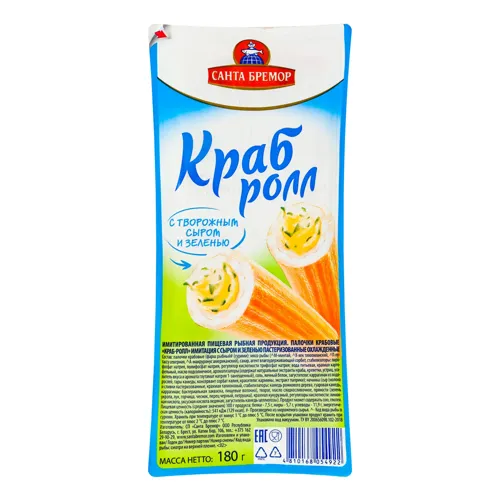 Палички крабові з сиром кисломолочним і зеленню Краб ролл Санта Бремор вищого ґатунку 180г