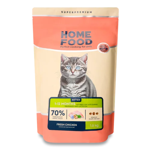 Корм Для Кошенят Сухий Fresh Chicken В/ґ 1,6кг Home Food