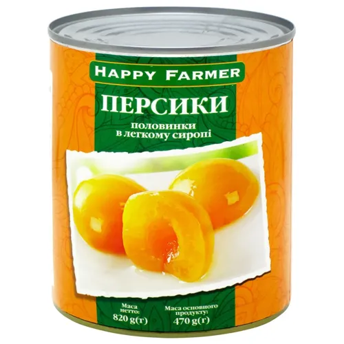 Персики Happy Farmer половинки в сиропі 820г