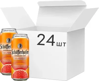 Упаковка смеси пива с соком Schofferhofer Hefeweizen Grapefruit світле нефільтроване 2.5%, 0.33 л x 24 шт