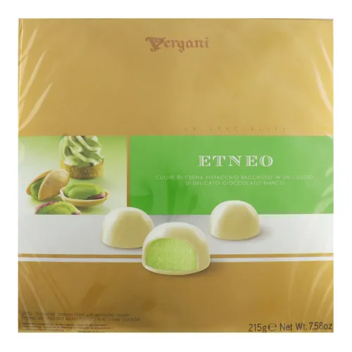 Цукерки з фісташковим кремом глазуровані білим шоколадом Etneo Vergani к/у 215г