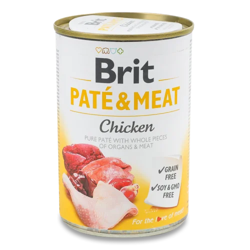 Вологий Повнораціонний Корм Для Дорослих Собак Chicken Pate&Meat Brit з/б, 400г