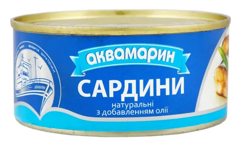 Сардини натуральні з добавленням масла Аквамарин, 185г