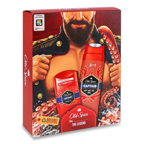 Дезодорант Твердий 50мл + Гель для Душу та Шампунь 2в1 Captain Old Spice 1шт