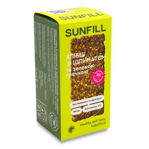 Хлібці З Шпинатом Та Зеленою Гречкою, В/ґ, 91г Sunfill