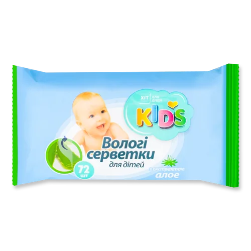 Вологі Серветки для Дітей з Екстрактом Алое, Kids, 72шт