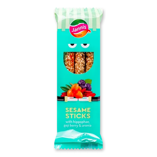Палички Вищого Ґатунку Jannis Кунжутні З Облепихою, Годжі, Аронією, 100г