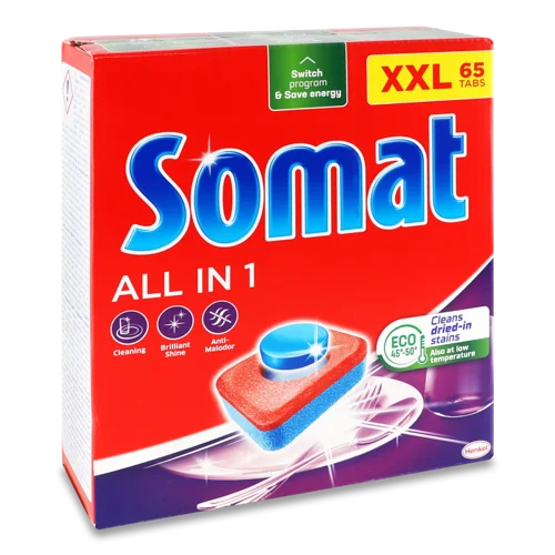 Засіб Для Миття Посуду В Посудомийних Машинах Таблетки All In 1 Somat 65х17.6г, в/к