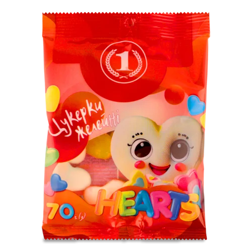 Желейні Цукерки Hearts ТМ '1' Вищого Ґатунку, 70г