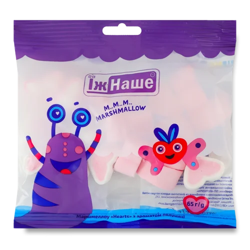 Маршмелоу з Ароматом Полуниці Hearts, ЇжНаше, В/ґ, 65г