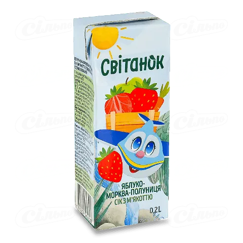 Сік Світанок яблуко морква полуниця з м'якоттю, 0,2л