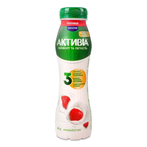 Біфідойогурт Натуральний Питний 1.2% з Біфідобактеріями Actiregularis Полуниця, п/пл, 260г