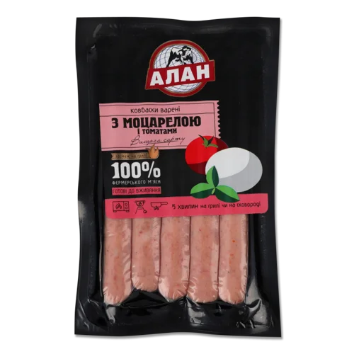 Ковбаски Варені З Моцареллою І Томатами Алан В/ґ В/У 0.2кг