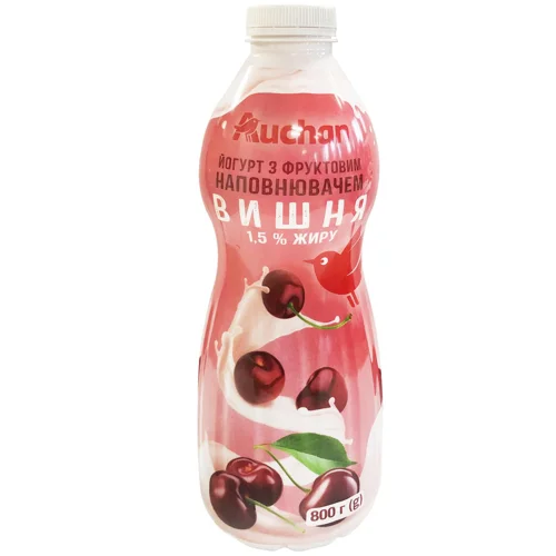 Йогурт Ашан з фруктовим наповнювачем вишня 1,5% 800г