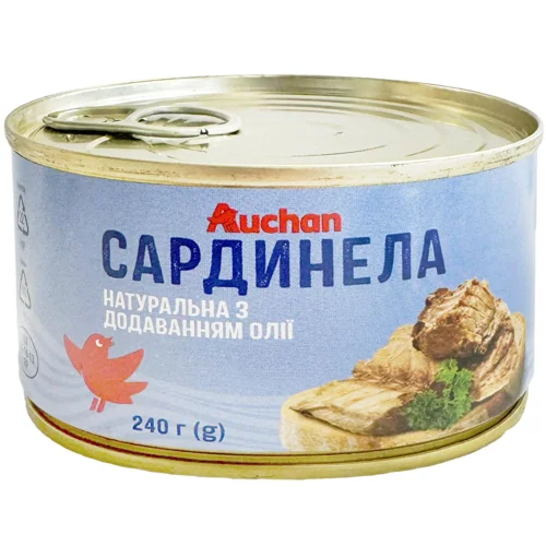 Сардинела Auchan натуральна з додаванням олії 240г