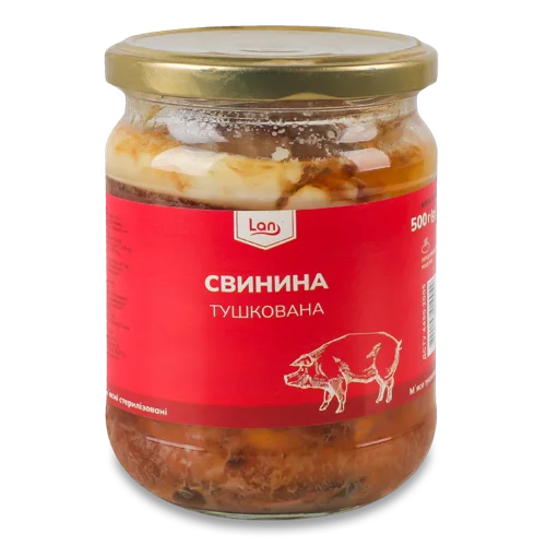 Свинина Тушкована В/ґ Скляна Банка, 500г