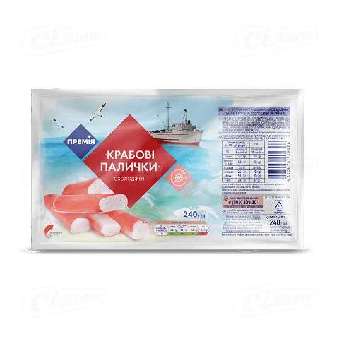 Палички крабові «Премія» продукт із сурімі охолоджені, 240г