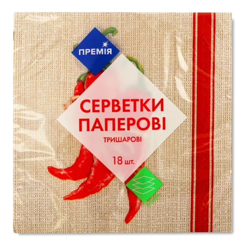 Серветки «Премія»® з малюнком №1 3-шарові, 18 шт.