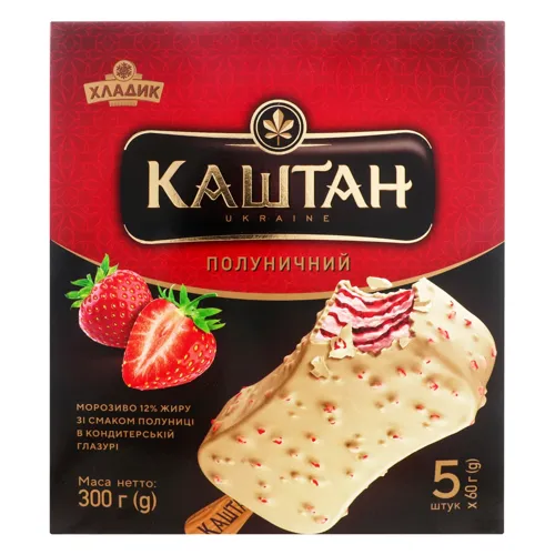 Морозиво 12% в білій кондитерській глазурі Полуничний Каштан к/у 5х60г