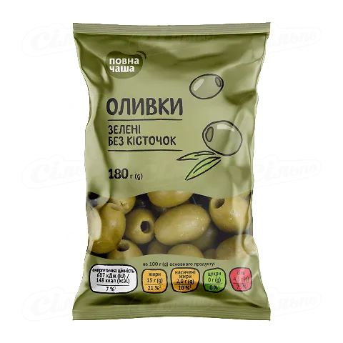 Оливки «Повна Чаша»® зелені без кісточки, 180г